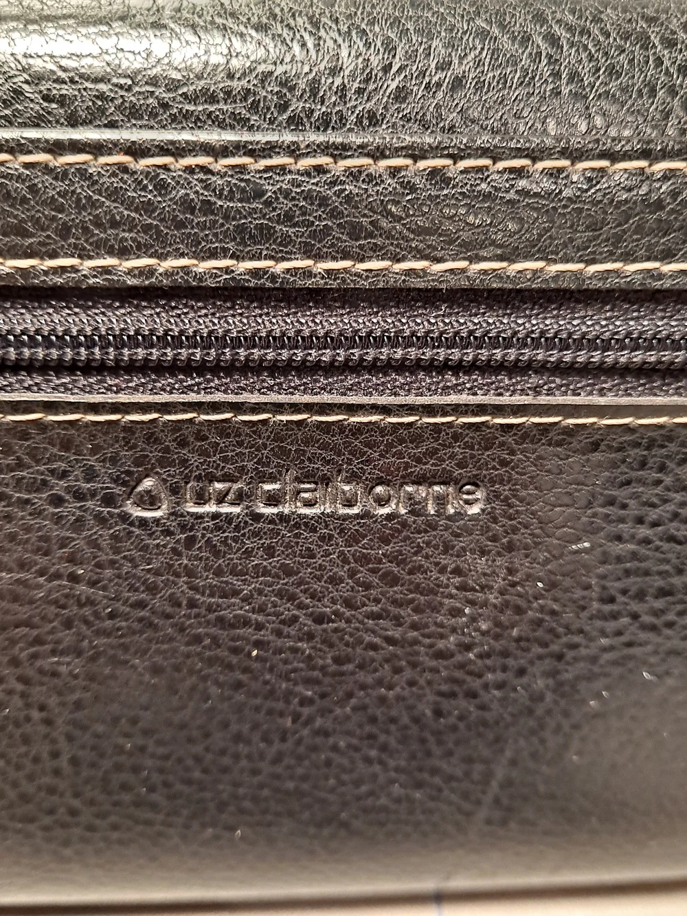 Liz Claiborne Black Faux Leather Trifold   Fold-Over Wallet Contrast Stitching